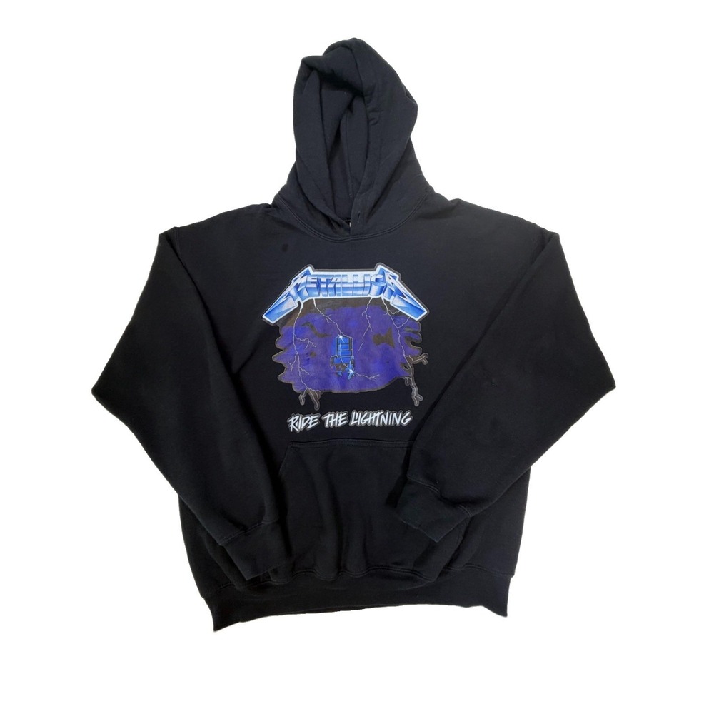 Metallica Ride The Lightning Mens Hoodie L Gildan Heavy Blend Black Band